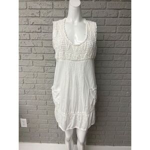 Vasna Women White Cotton Crochet Beach Cover-Up Mini Dress Size S